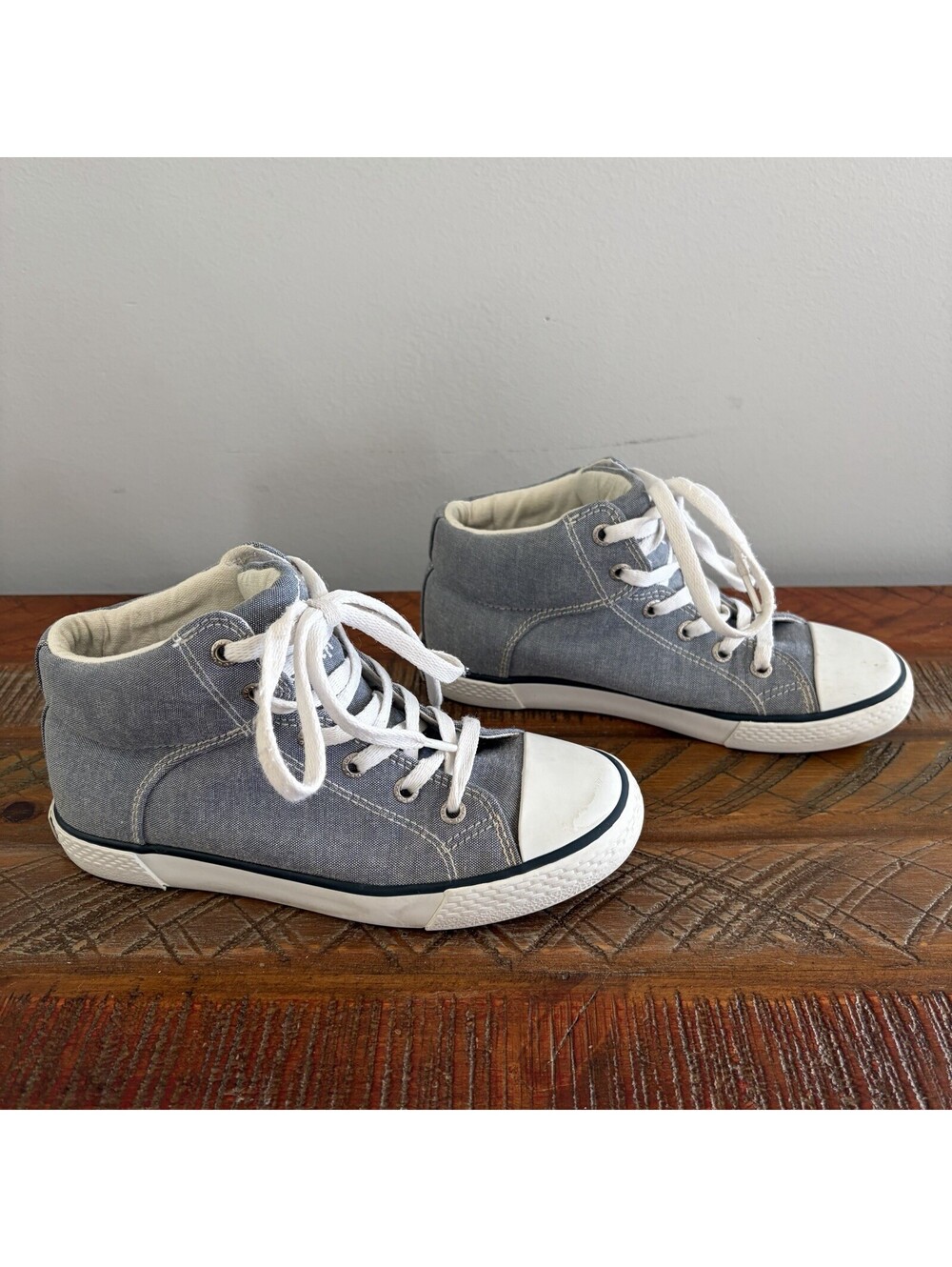 Polo Ralph Lauren Kids Size 1 Canvas High Top Sneakers Gray Lace Up Shoes Preppy